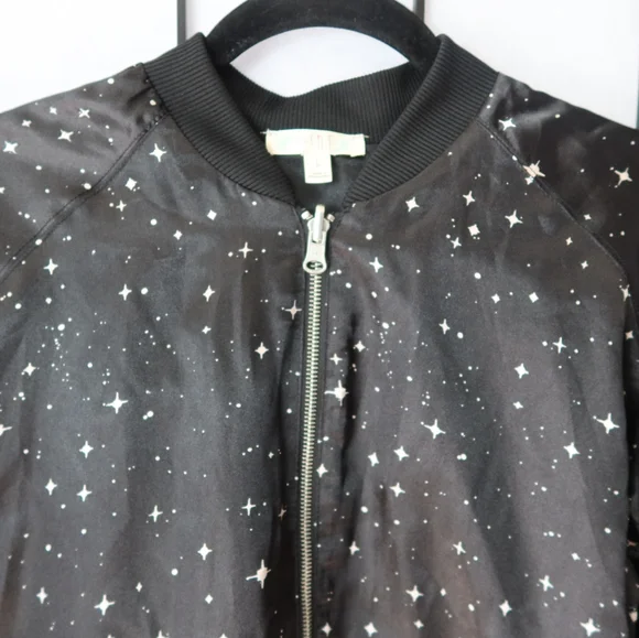 love, Fire Midnight Star Black Bomber Jacket Size Large - Picture 4 of 11